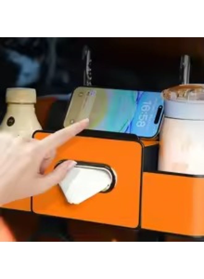 Car backseat storage organizer with two drink holders, a tissue box, and a storage box hook; multi-functional automatic storage; suitable for children, men, women, and travel. - Image 2